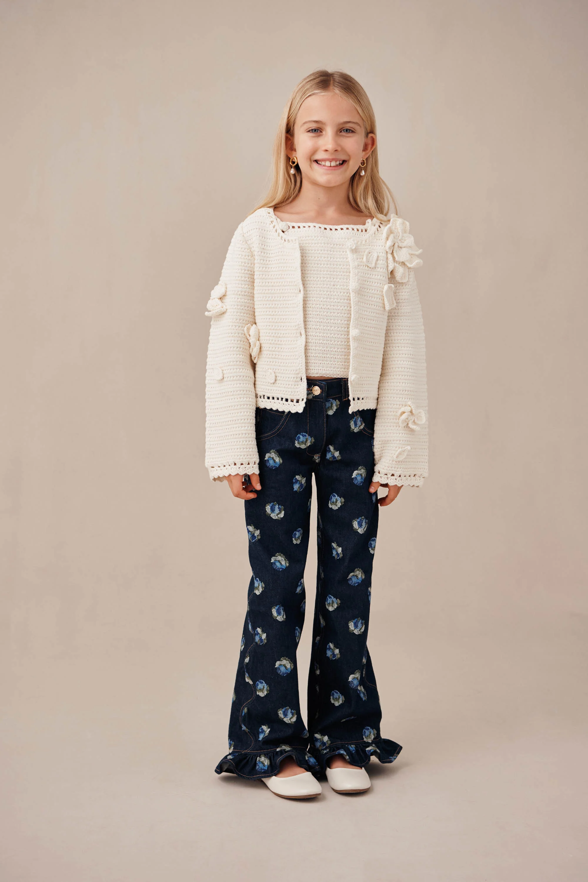 KIDS DAHLIE CARDIGAN SET  - OFF WHITE - Image 2
