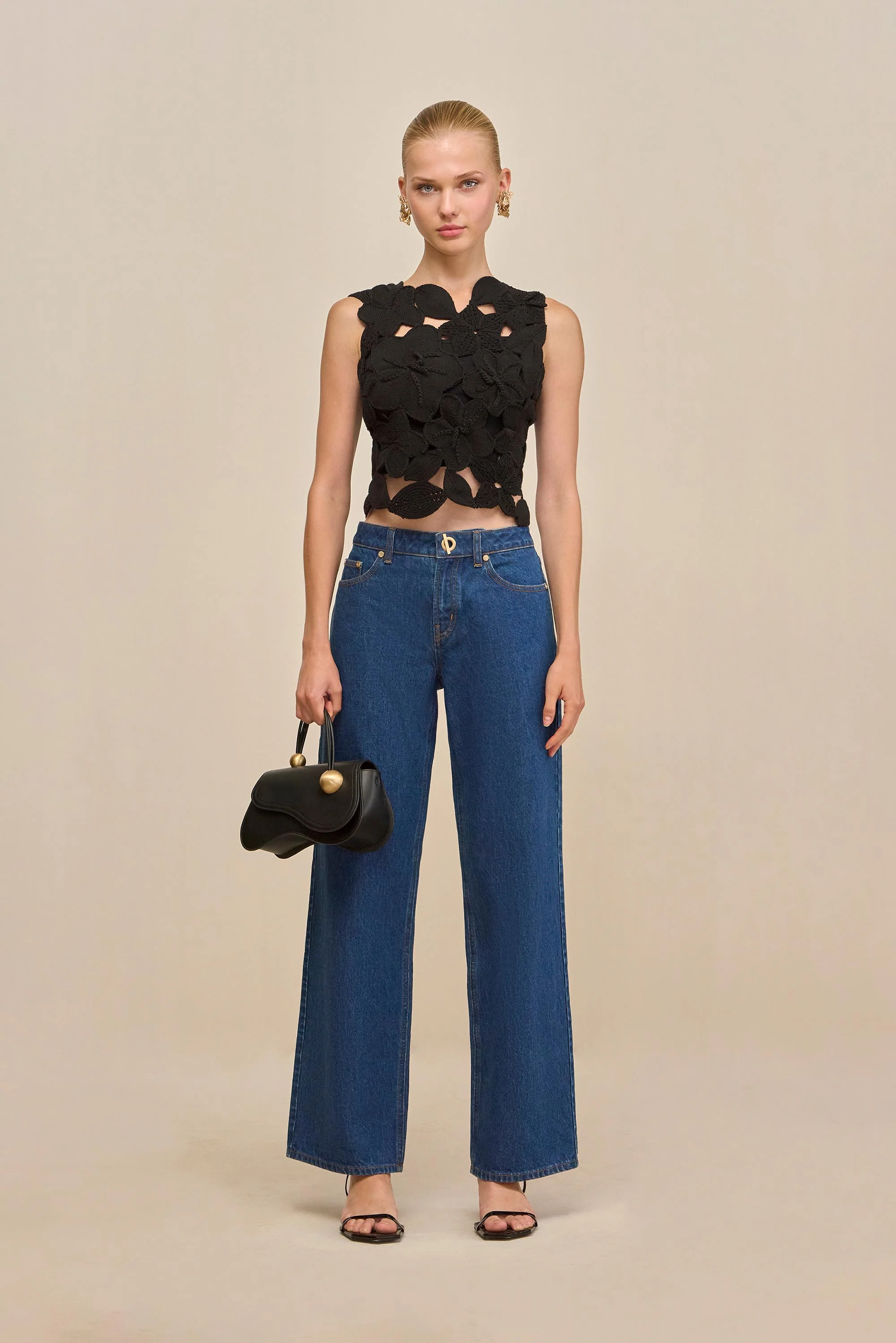 HARRINGTON CROCHET TOP - BLACK - Image 3
