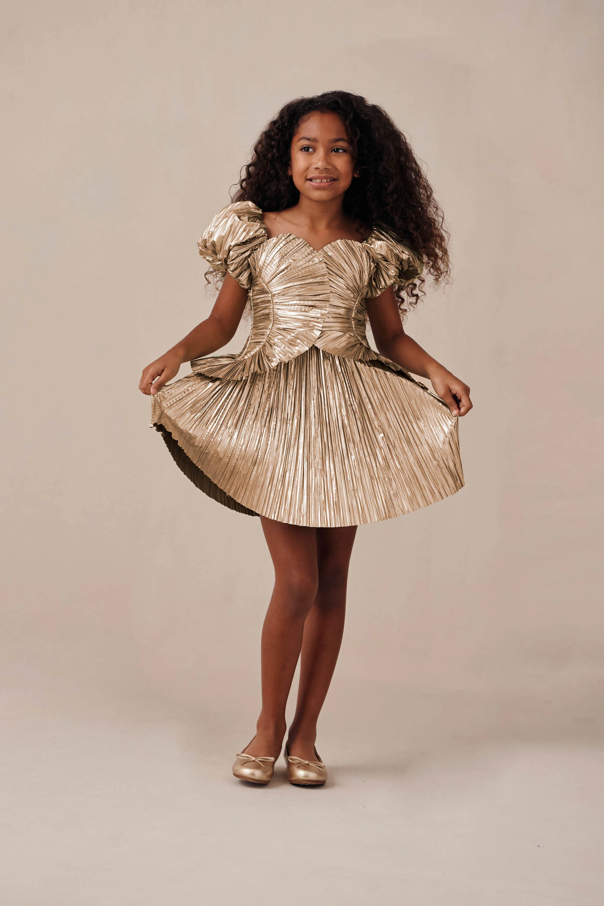 KIDS CHARLIQUE DRESS - GOLD - Image 2