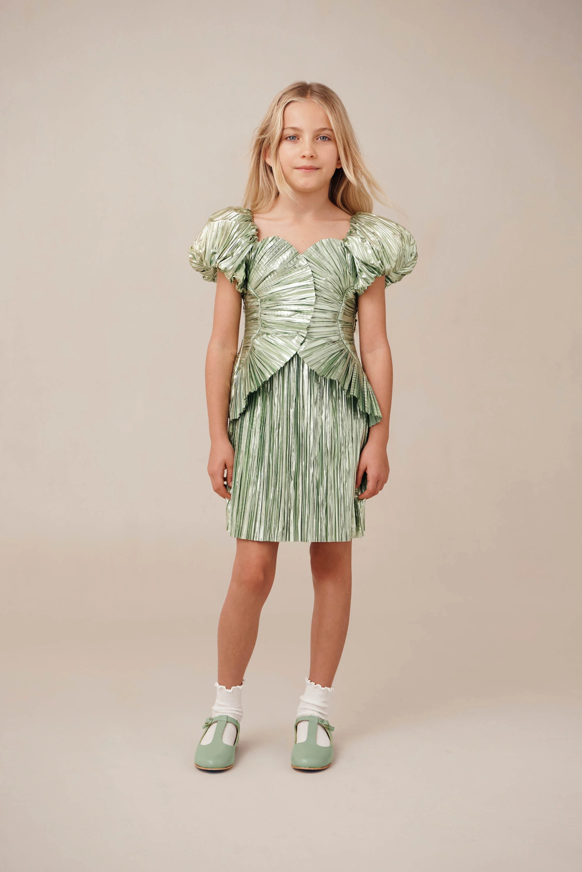 KIDS CHARLIQUE DRESS - SPEARMINT METALLIC - Image 2