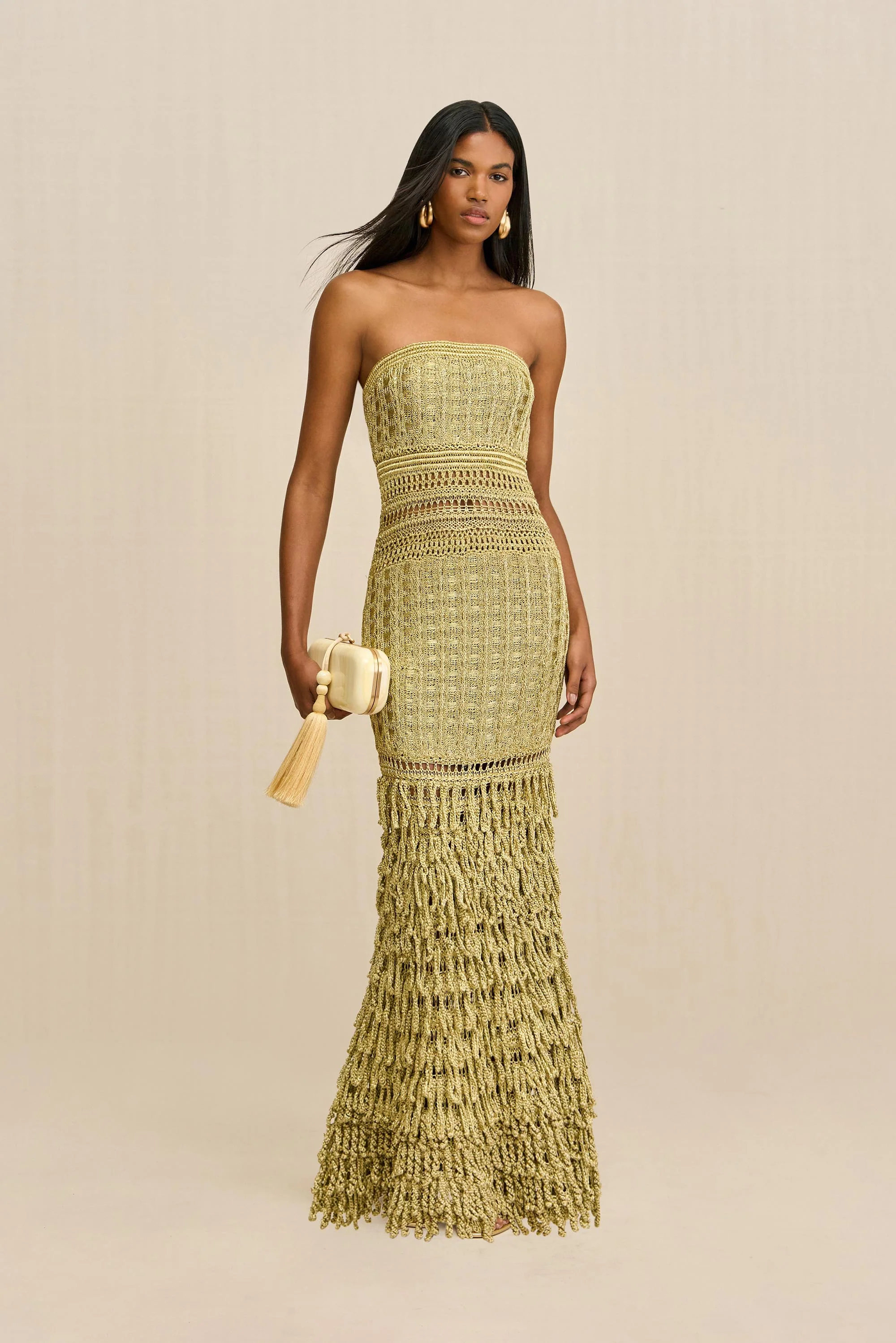 MORGAN CROCHET GOWN - GOLD