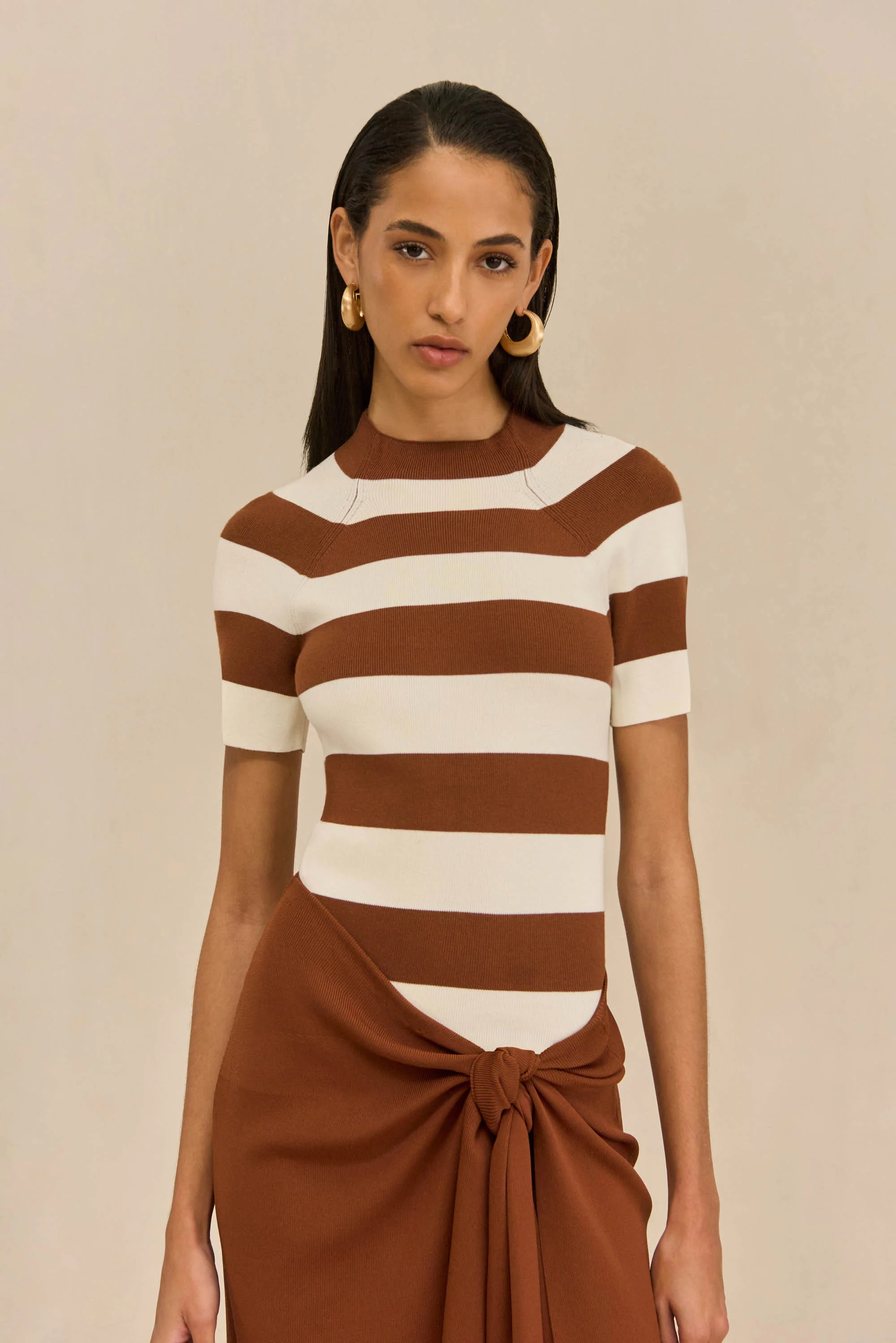 OLYA KNIT TOP - LARGE SADDLE STRIPE - Image 3