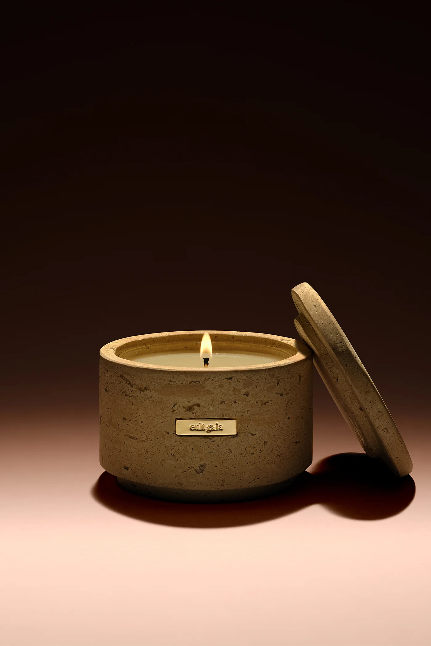 TRAVERTINE VESSEL & CANDLE - Image 2